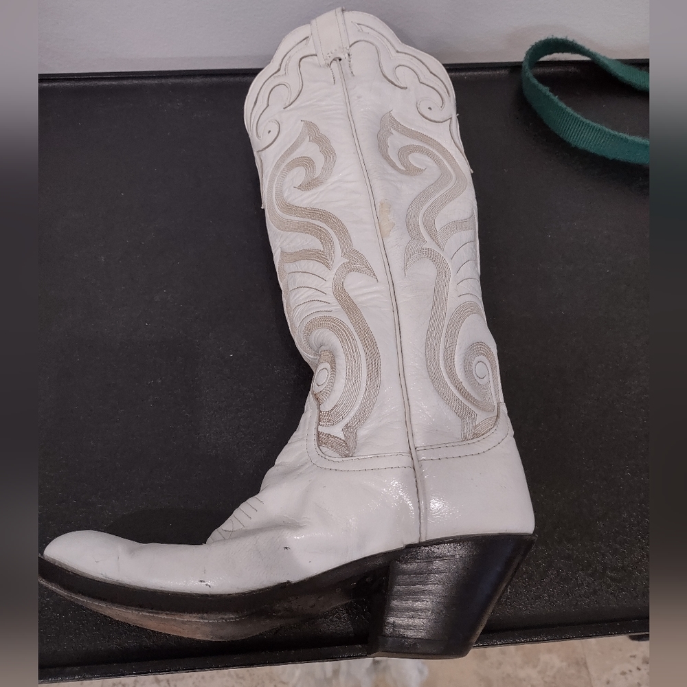 Larry Mahan white cowboy boots all leather.